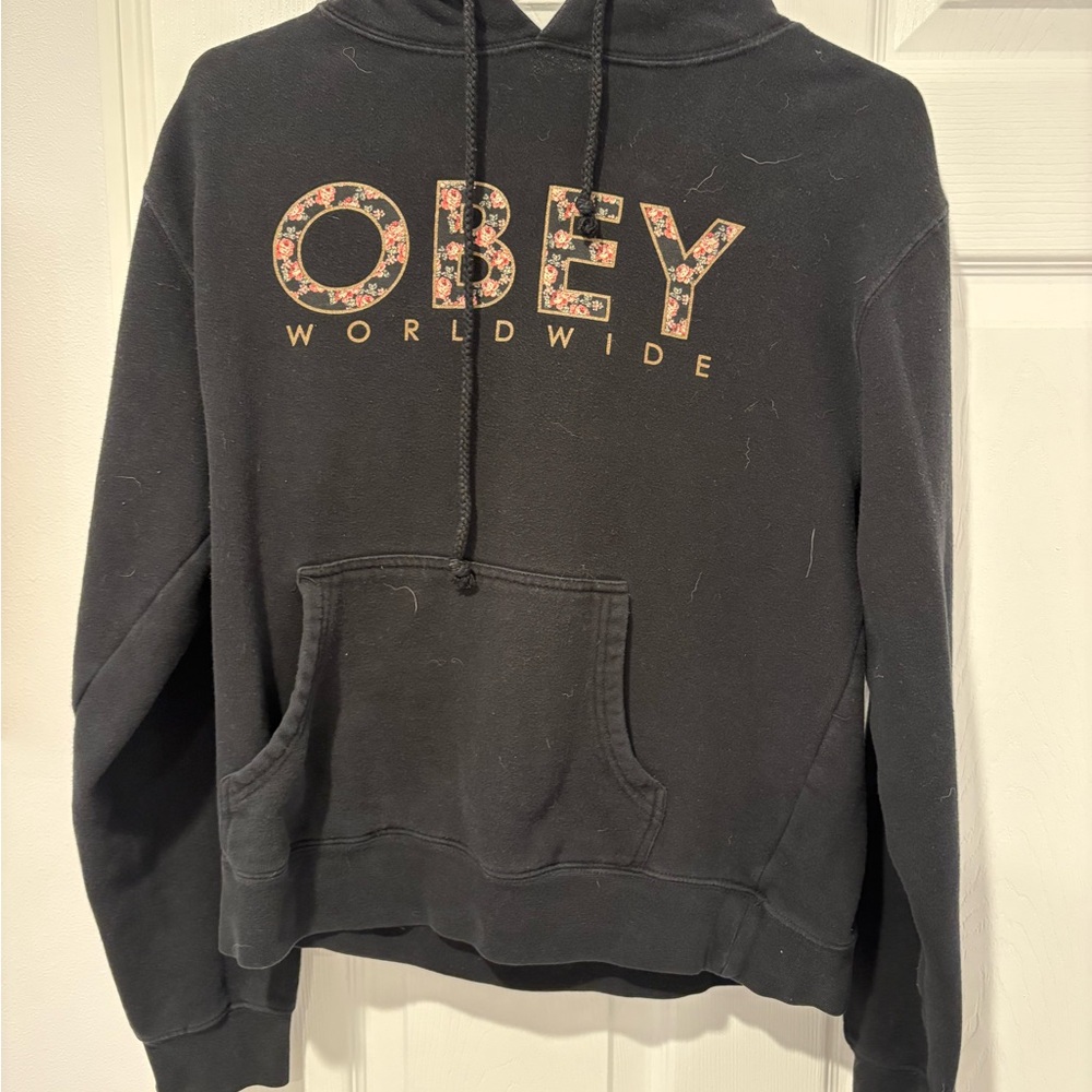 Obey Women's Black Floral Logo Hoodie